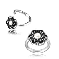Load image into Gallery viewer, Universal Piercing Ring 925 Silber 1.2mm Kristall Blume
