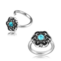 Load image into Gallery viewer, Universal Piercing Ring 925 Silber 1.2mm Türkis Blume
