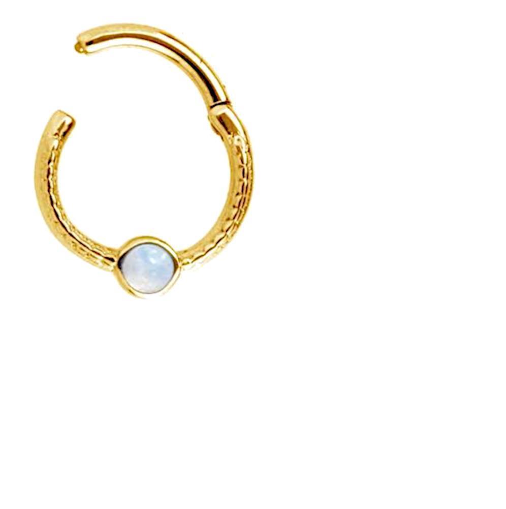 Klapp Segment Ring Piercing gold rotgold Opal weiß