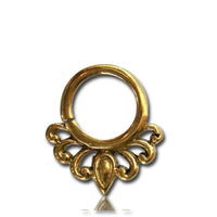 Load image into Gallery viewer, Septum Piercing Nasenringe Halbbögen Tropfen 1 mm Messing goldfarben nickelfrei antik exotisch Ohrring
