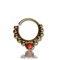 Load image into Gallery viewer, Septum Piercing Nasenringe Achat rot Kugeln Messing 1 mm golden antik Ohrring
