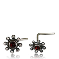 Load image into Gallery viewer, Silber Nasenstecker 0,8 mm Nostril Rubin Kugelrad L-Form Nasenpiercing
