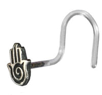 Load image into Gallery viewer, Nostril Piercing Silber Nasenstecker Screw Ende Bioflex 0,8 mm silbern Steine
