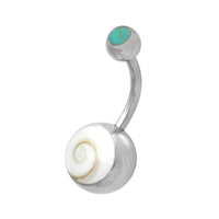 Cargar imagen en el visor de la galería, Shivaauge Kugel rund Inlay Stein Muschel Bauchnabel Bananen Piercing Edelstahl

