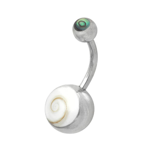 Shivaauge Kugel rund Inlay Stein Muschel Bauchnabel Bananen Piercing Edelstahl