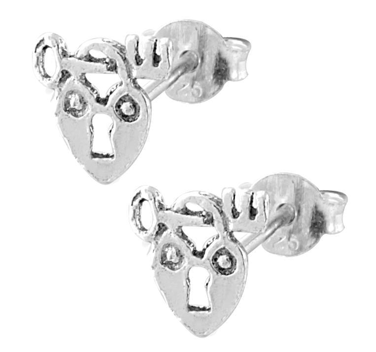 Silberohrstecker Ohrstecker Ohrringe Damen 925er Sterling Silber Schmuck Schloss mit Schlüssel