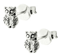 Load image into Gallery viewer, Silberohrstecker Ohrstecker Ohrringe Damen 925er Sterling Silber Schmuck Eule mit Einkerbungen
