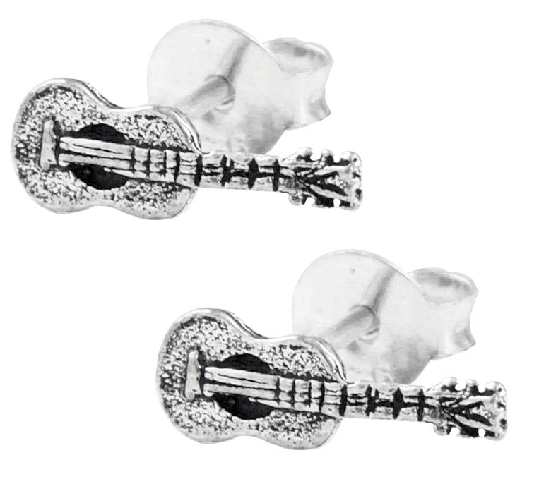 Silberohrstecker Ohrstecker Ohrringe Unisex 925er Sterling Silber Schmuck Gitarre dunkel oxidiert