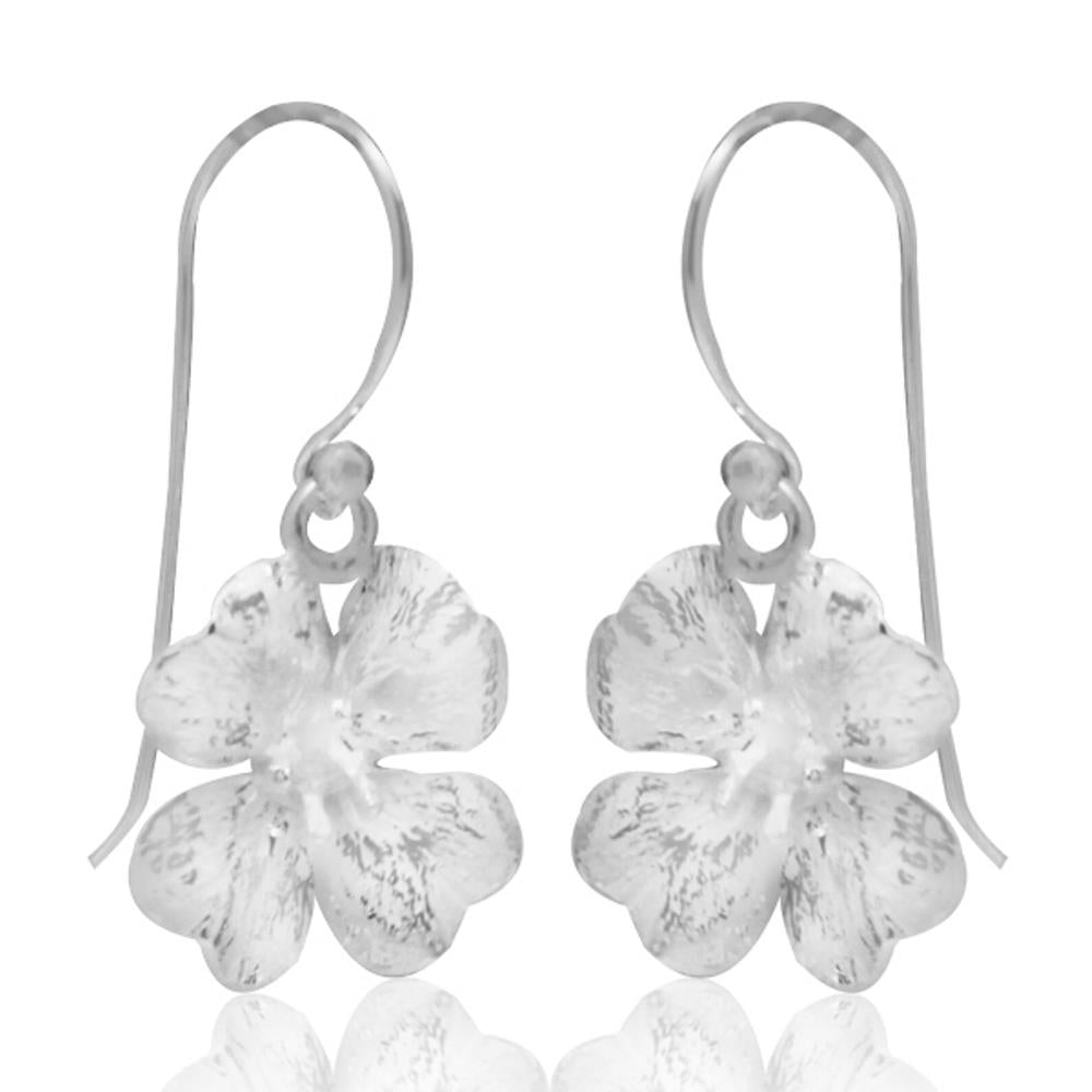 Blume vierblättrig strukturiert Silberohrringe 925er Silber Ohrringe Ohrhänger Damen Schmuck