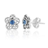 Load image into Gallery viewer, Silberohrstecker Blume Gitter blau Stein Ohrstecker Ohrringe Damen 925er Sterling Silber Schmuck
