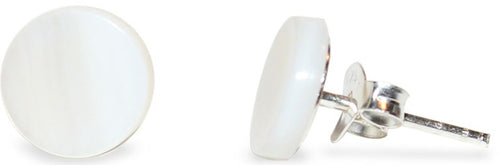 Ohrstecker, Creme, 8mmØ, aus gefärbtem Perlmutt, rund, 925er Sterlingsilber-Stift