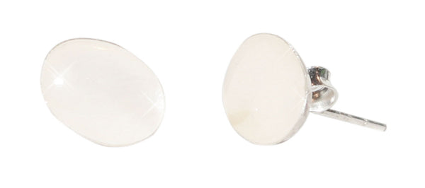 Perlmutt Ohrstecker oval flach Silberohrstecker Ohrringe weiß 925er Sterling Silber eingefasst