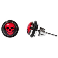 Load image into Gallery viewer, Ohrstecker Muster Rot Totenkopf Edelstahl Unisex Schmuck Ohrringe Kautschuk Glas Stainless Steel
