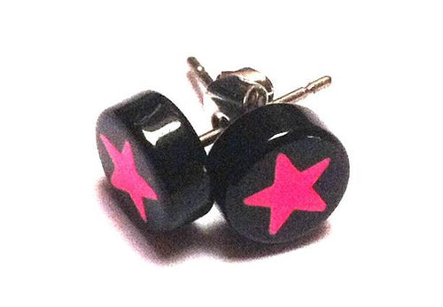 Ohrstecker Stern pink schwarz Edelstahl Unisex Schmuck Ohrringe