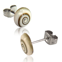 Load image into Gallery viewer, Shivaauge rund hoch Ohrstecker weiß Edelstahl Stift Muschelohrstecker Shiva Auge
