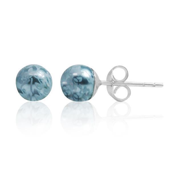 Ohrstecker metallic blau Perle Blumen-Ornamente Perlenohrstecker 925er Silber Damen