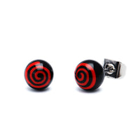 Load image into Gallery viewer, Ohrstecker Spirale Kugel 6 mm rot weiß Acryl Unisex Ohrringe Edelstahl nickelfrei
