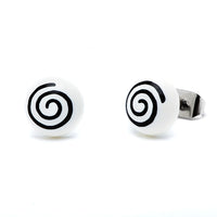 Load image into Gallery viewer, Ohrstecker Halbkugel Spirale 8 mm Acryl Unisex Ohrringe Edelstahl nickelfrei zweifarbig
