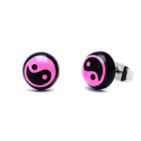 Load image into Gallery viewer, Ohrstecker Halbkugel Yin Yang 8 mm Acryl Unisex Ohrringe Edelstahl nickelfrei zweifarbig
