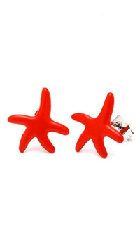 Cargar imagen en el visor de la galería, A pair of colorful star-shaped Brass Ohrstecker Sterne Unisex stud earrings (12 mm, Edelstahl, nickelfrei) is displayed on a plain white background.
