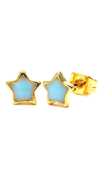 Load image into Gallery viewer, A pair of Brass Ohrstecker Stern 6 mm in gold with colorful enamel and nickel-free brass, shown against a white background.
