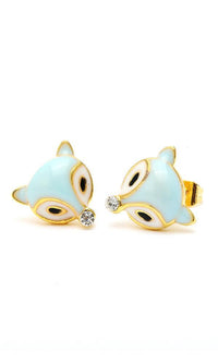 Load image into Gallery viewer, A charming pair of 12mm brass Fuchs Ohrstecker, gold-tone, colorful enamel, faceted crystal accents, and nickelfree Messing—playful Glitzer Animal Design for a unique touch.
