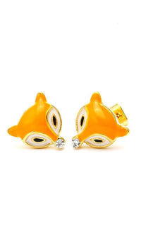 Load image into Gallery viewer, A pair of Brass Ohrstecker Fuchs Kristall 12 mm, colorful gold-plated, enamel fox stud earrings with faceted crystal, nickelfrei Messing—perfect for fans of glittery animal designs.
