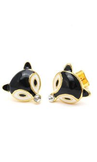 Load image into Gallery viewer, A pair of Brass Ohrstecker Fuchs Kristall, 12 mm, gold-tone, made from nickelfrei Messing with colorful facettiert Emaille and a sparkling crystal accent for a charming fox design.
