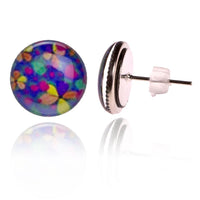 Cargar imagen en el visor de la galería, Resin Ohrstecker Blumen blau bunt Edelstahl Chirurgenstahl Damen nickelfrei Ohrringe
