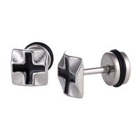 Load image into Gallery viewer, Fake Piercing Quadrat mit schwarzem Plus Zeichen Edelstahl Schraubverschluss silberfarben
