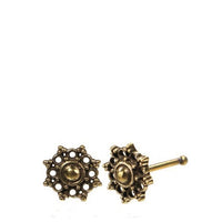 Load image into Gallery viewer, Gerader Nasenstecker Tragus antik golden Kreise Punkte Blume Brass 8 mm lang
