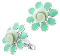 Load image into Gallery viewer, Shivaauge Emaille Blume grün Silberohrstecker Ohrstecker 925er Sterling Silber Shiva Auge Damen
