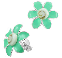 Load image into Gallery viewer, Shivaauge Emaille Blume grün Silberohrstecker Ohrstecker 925er Sterling Silber Shiva Auge Damen
