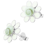 Load image into Gallery viewer, Shivaauge Emaille Blume weiß Silberohrstecker Ohrstecker 925er Sterling Silber Shiva Auge Damen
