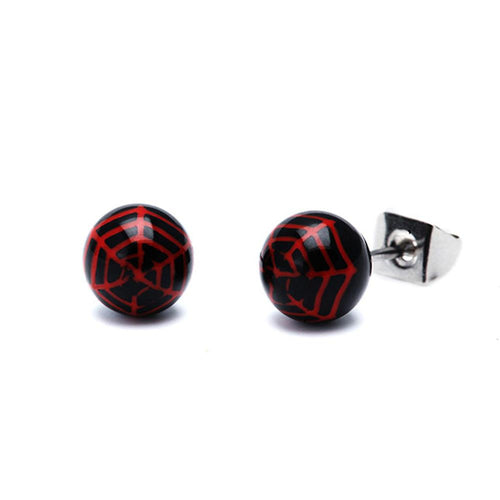 Ohrstecker Spinnennetz Spider Kugel 6 mm Acryl Unisex Ohrringe Edelstahl nickelfrei schwarz rot