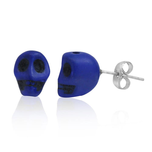 Totenkopf Stein Ohrstecker marmoriert blau Edelstahl Chirurgenstahl Unisex Schmuck Ohrringe
