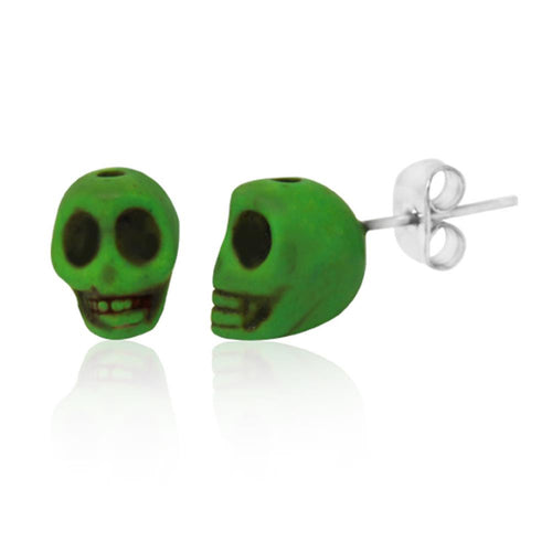 Totenkopf Stein Ohrstecker marmoriert grün Edelstahl Chirurgenstahl Unisex Schmuck Ohrringe