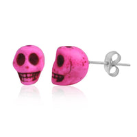 Cargar imagen en el visor de la galería, Totenkopf Stein Ohrstecker marmoriert pink Edelstahl Chirurgenstahl Unisex Schmuck Ohrringe
