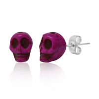 Load image into Gallery viewer, Totenkopf Stein Ohrstecker marmoriert lila Edelstahl Chirurgenstahl Unisex Schmuck Ohrringe
