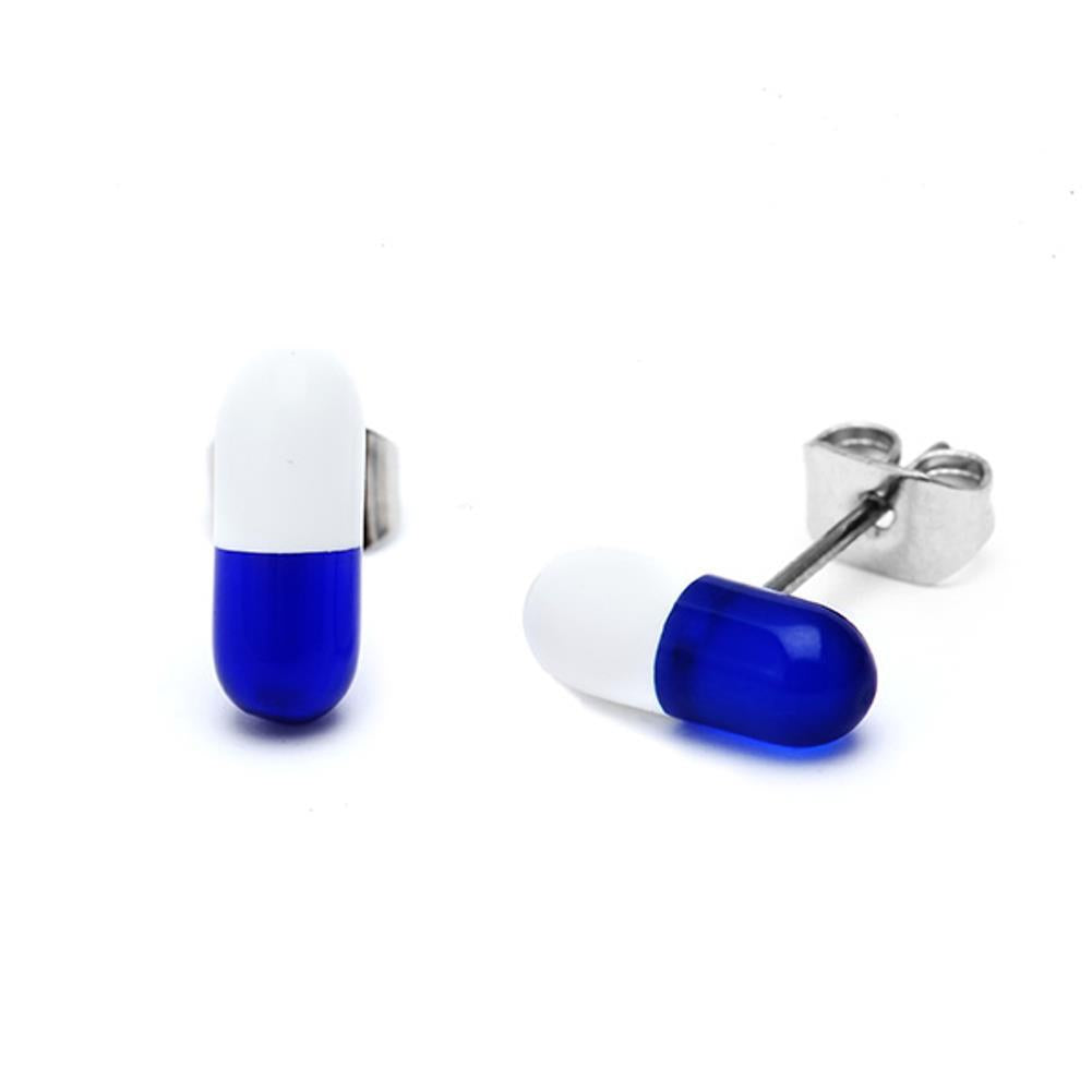 Ohrstecker Pille Tablette blau weiß 12 mm Edelstahl Unisex Schmuck Ohrringe