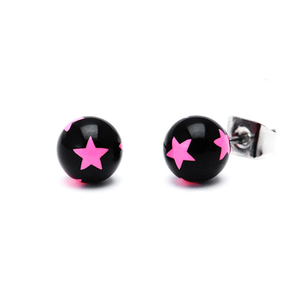 Ohrstecker Sterne Kugel 6 mm Acryl Unisex Ohrringe Edelstahl nickelfrei rosa schwarz
