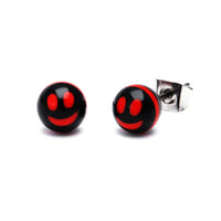 Load image into Gallery viewer, Ohrstecker Smilie Kugel 6 mm Acryl Unisex Ohrringe Edelstahl nickelfrei rot schwarz
