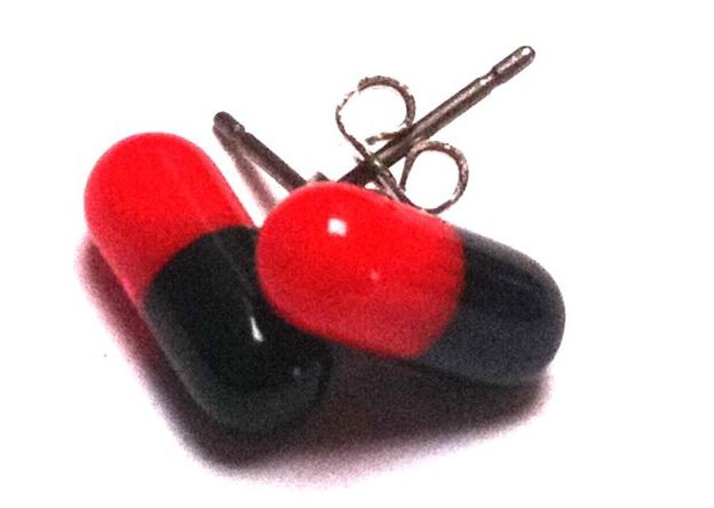 Ohrstecker Pille Tablette schwarz rot Edelstahl Unisex Schmuck Ohrringe