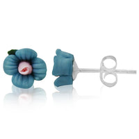 Cargar imagen en el visor de la galería, Ohrstecker rosa hellblau Rose Blättchen plastisch 925er Silber Damen Rosenohrstecker
