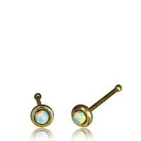 Load image into Gallery viewer, Opal weiß Nasenstecker Nostril Tragus antik golden Messing rund 8 mm lang
