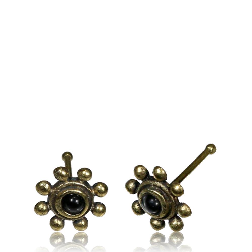 Gerader Onyx Nasenstecker Tragus antik golden Punkte Blume Messing 8 mm lang