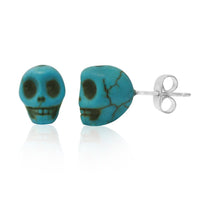 Load image into Gallery viewer, Totenkopf Stein Ohrstecker marmoriert türkis Edelstahl Chirurgenstahl Unisex Schmuck Ohrringe
