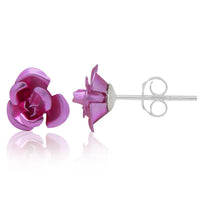 Load image into Gallery viewer, Ohrstecker Metall Rose metallic rosa 925er Sterling Silber Rosenohrstecker Damen
