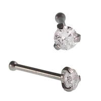 Load image into Gallery viewer, Gerader Nasenstecker silberfarben Edelstahl mini runder weißer Zirkonia Stein 8mm lang
