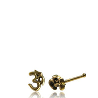Cargar imagen en el visor de la galería, Gerader Nasenstecker (oder Tragus) golden OM - Zeichen Brass Messing 8mm lang
